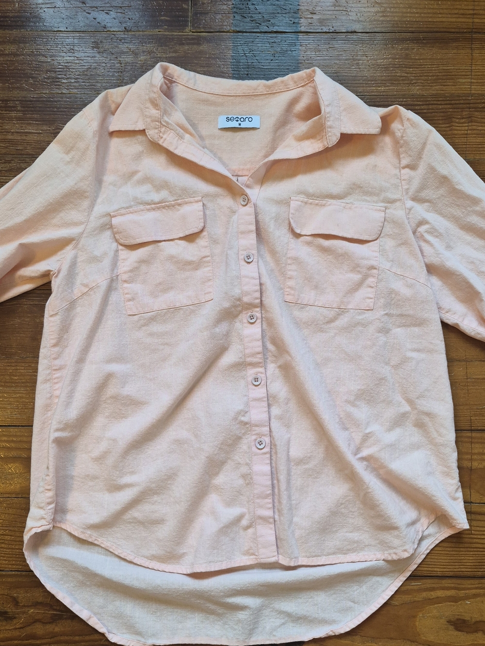 Searo Pink Coral Button Up Front Women's Shirt- M